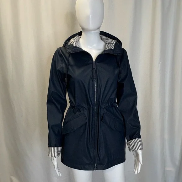 Hollister Hooded Coated Raincoat Womens Size XS Navy Cargo Pocket Anorak Shell - Picture 12 of 12